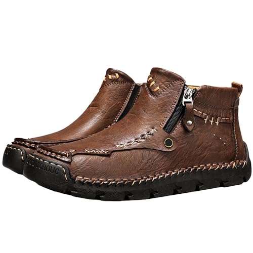 FJZFXKZL Herrenstiefel, lässiges Leder, bequeme, atmungsaktive Schuhe for Erwachsene, tragbare Schnürschuhe aus Gummi for Herren(Brown,47 EU) von FJZFXKZL