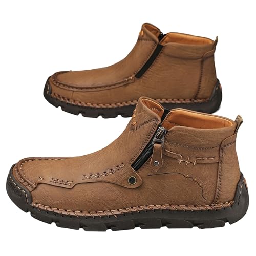 FJZFXKZL Herrenstiefel, lässiges Leder, bequeme, atmungsaktive Schuhe for Erwachsene, tragbare Schnürschuhe aus Gummi for Herren(Khaki,42 EU) von FJZFXKZL