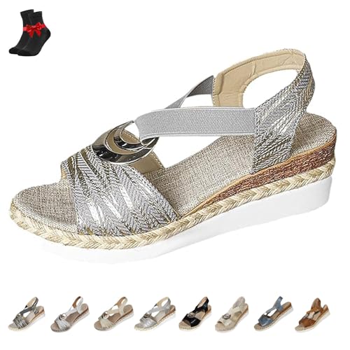 FJZFXKZL Orthopädische Sandalen aus Leder mit Plateau-Keilabsatz for Damen,bequeme Sandalen mit Knöchelriemen und Fischmaulschnalle(White,36 EU) von FJZFXKZL