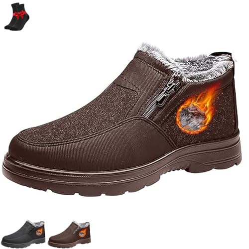 FJZFXKZL Orthopädische warme Schneestiefel for Herren, wasserdichte,rutschfeste Winter-Fleeceschuhe mit seitlichem Reißverschluss(Coffee,40 EU) von FJZFXKZL