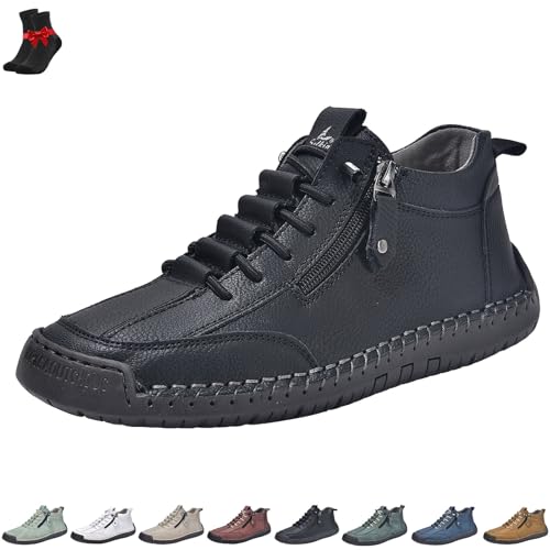 FJZFXKZL Rutschfeste Leder-Loafer for Herren, Alpaka-Barfußschuhe, Outdoor-Freizeit-Sneaker, Slip-On-Abendschuhe for Gehen(Black,45 EU) von FJZFXKZL