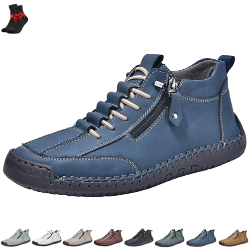 FJZFXKZL Rutschfeste Leder-Loafer for Herren, Alpaka-Barfußschuhe, Outdoor-Freizeit-Sneaker, Slip-On-Abendschuhe for Gehen(Dark blue,42 EU) von FJZFXKZL