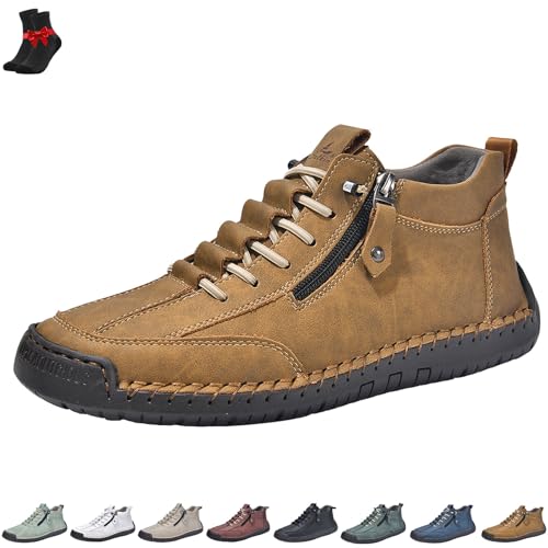 FJZFXKZL Rutschfeste Leder-Loafer for Herren, Alpaka-Barfußschuhe, Outdoor-Freizeit-Sneaker, Slip-On-Abendschuhe for Gehen(Golden yellow,42 EU) von FJZFXKZL