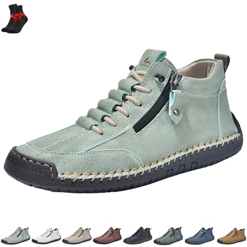 FJZFXKZL Rutschfeste Leder-Loafer for Herren, Alpaka-Barfußschuhe, Outdoor-Freizeit-Sneaker, Slip-On-Abendschuhe for Gehen(Light green,41 EU) von FJZFXKZL