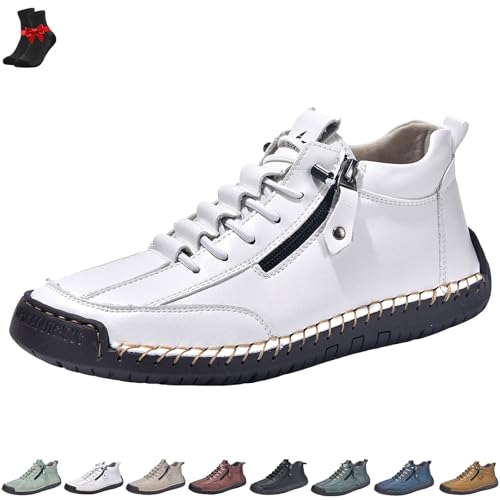 FJZFXKZL Rutschfeste Leder-Loafer for Herren, Alpaka-Barfußschuhe, Outdoor-Freizeit-Sneaker, Slip-On-Abendschuhe for Gehen(White,45 EU) von FJZFXKZL