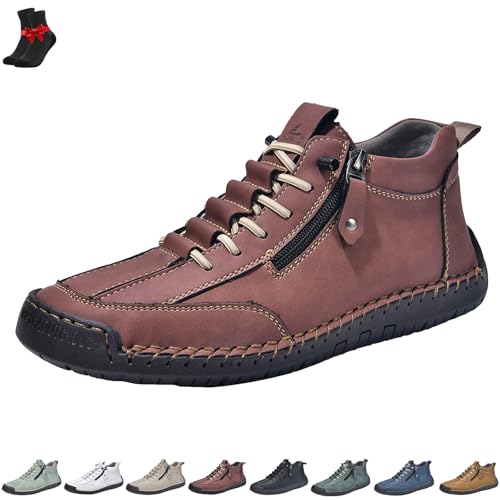 FJZFXKZL Rutschfeste Leder-Loafer for Herren, Alpaka-Barfußschuhe, Outdoor-Freizeit-Sneaker, Slip-On-Abendschuhe for Gehen(Wine red,41 EU) von FJZFXKZL