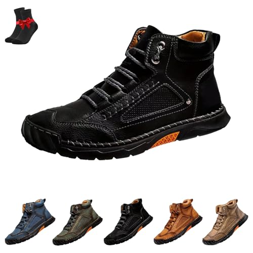 FJZFXKZL Sawbehind Herrenstiefel, Bequemer handgefertigter Lederstiefel for Herren,Breiter bequemer handgefertigter Lederstiefel(Black,48 EU) von FJZFXKZL