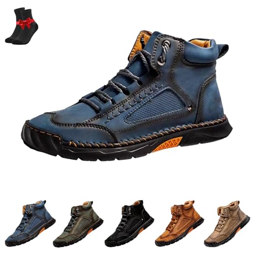 FJZFXKZL Sawbehind Herrenstiefel, Bequemer handgefertigter Lederstiefel for Herren,Breiter bequemer handgefertigter Lederstiefel(Blue,39 EU) von FJZFXKZL