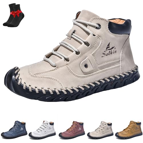 FJZFXKZL Sawbehind Lederstiefel for Herren, Bequeme handgefertigte Lederstiefel von Sawbehind for Herren, geräumige Zehenbox(Beige,38 EU) von FJZFXKZL