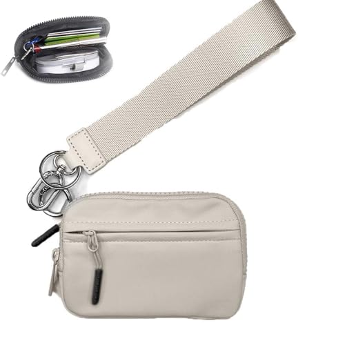 FJZFXKZL The Iris' Wallet, The Iris' Wallet 2nd Gen, The Iris Pouch Wristlet，Zippered Card Case Clutch with Keychain ID Window(Beige) von FJZFXKZL