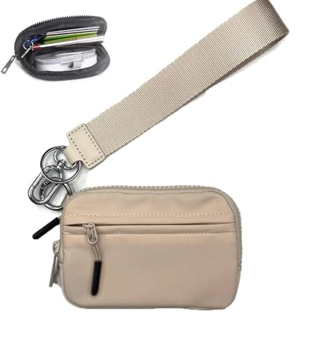 FJZFXKZL The Iris' Wallet, The Iris' Wallet 2nd Gen, The Iris Pouch Wristlet，Zippered Card Case Clutch with Keychain ID Window(Khaki) von FJZFXKZL