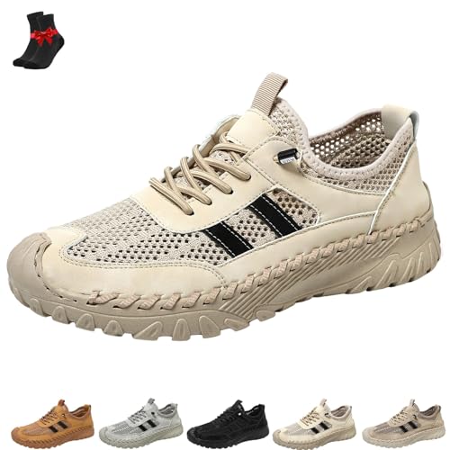 FJZFXKZL Zenfaze Orthopädische Schuhe for Herren, Herren-Slip-On-Wanderschuhe aus orthopädischem Leder, rutschfeste Mesh-Sneaker(Beige,47 EU) von FJZFXKZL