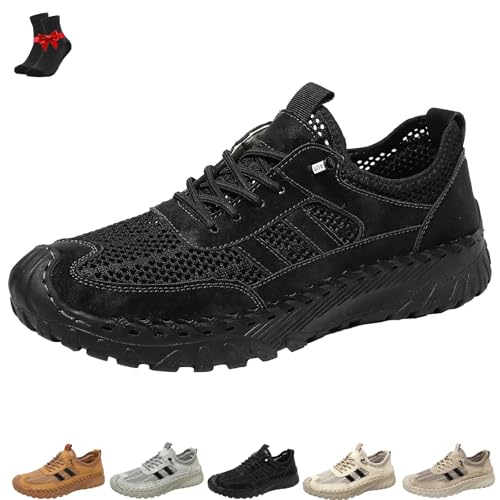 FJZFXKZL Zenfaze Orthopädische Schuhe for Herren, Herren-Slip-On-Wanderschuhe aus orthopädischem Leder, rutschfeste Mesh-Sneaker(Black,47 EU) von FJZFXKZL