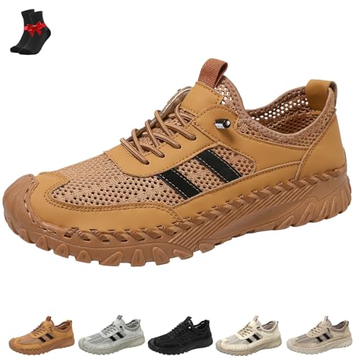 FJZFXKZL Zenfaze Orthopädische Schuhe for Herren, Herren-Slip-On-Wanderschuhe aus orthopädischem Leder, rutschfeste Mesh-Sneaker(Brown,44 EU) von FJZFXKZL
