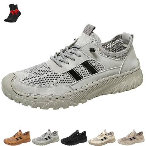 FJZFXKZL Zenfaze Orthopädische Schuhe for Herren, Herren-Slip-On-Wanderschuhe aus orthopädischem Leder, rutschfeste Mesh-Sneaker(Grey,45 EU) von FJZFXKZL