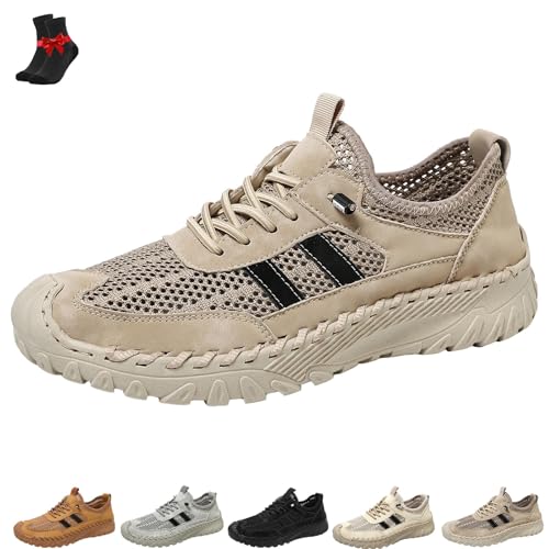 FJZFXKZL Zenfaze Orthopädische Schuhe for Herren, Herren-Slip-On-Wanderschuhe aus orthopädischem Leder, rutschfeste Mesh-Sneaker(Khaki,39 EU) von FJZFXKZL