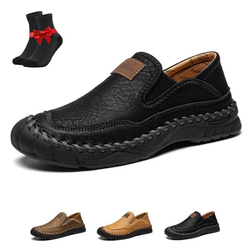 Lässiger Herren-Loafer, Slip-On-Business-Schuhe, Flache Reise-Wanderschuhe mit Rutschfester Sohle, Wanderschuhe(Black,41 EU) von FJZFXKZL