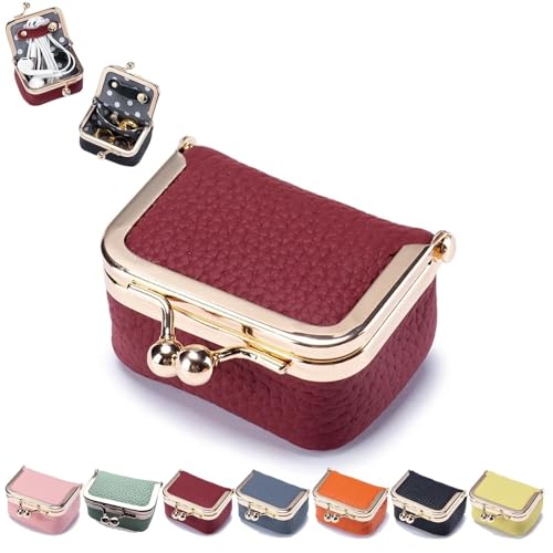 FJZFXKZL Mini Schmuckkasten, Schmuckbox Organizer für Frauen, Reise Schmuckbox, Schmuck Case mit Kussverschluss, PU Leder Wallet in Retro-Design, ideal als Geschenk für Geburtstage, Multiple Colors von FJZFXKZL