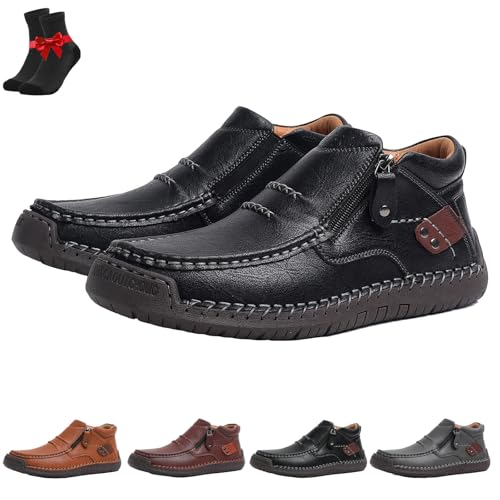 The First Young Shoes Herren, handgefertigte Slip-On-Fahrerstiefel aus hochwertigem Leder for Reisen und Outdoor(Black,44 EU) von FJZFXKZL