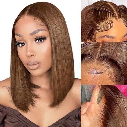 Braune Bob-Perücke, Echthaar, für schwarze Frauen, 33 x 10 cm, HD, Lace-Front, Bob-Perücke, Echthaar, vorgezupft, mit Babyhaar, klebefrei, Schokoladenbraun, glatt, kurz, 180 % Dichte, Nr. 4, 20,3 cm Braune Bob-Perücke, Echthaar, für schwarze Frauen, 33 x 10 cm, HD, Lace-Front, Bob-Perücke, Echthaar, vorgezupft, mit Babyhaar, klebefrei, Schokoladenbraun, glatt, kurz, 180 % Dichte, Nr. 4, 20,3 cm von FJsuprise