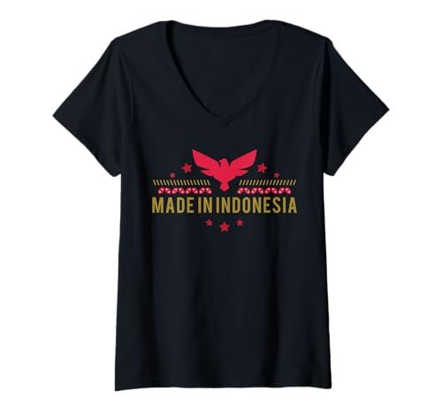 Damen „Hergestellt in Indonesien“: Rotes Garuda National Pride-Logo T-Shirt mit V-Ausschnitt von InDO FK2012