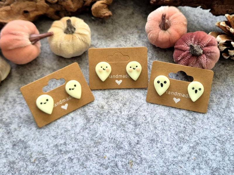 Halloween Polymer Clay Ohrstecker " Geister ", Leuchten Im Dunkeln, Nachtleuchtende Ton Aus Edelstahl, Nickelfrei von FKClayCreations