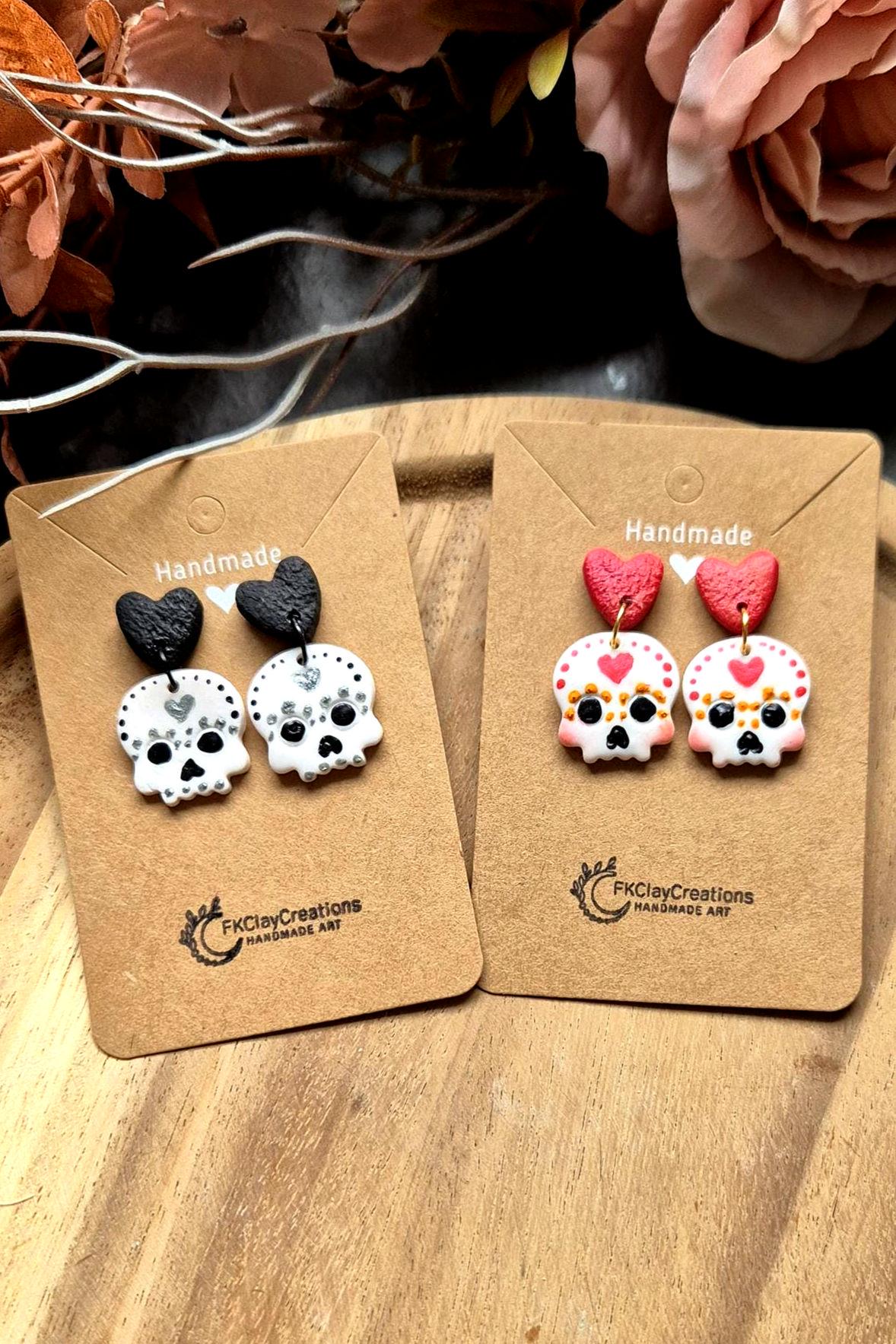 Halloween Totenkopf Polymerton Ohrringe/ Polymer Clay Dia De Los Muertos Halloween/ Ohrringe von FKClayCreations