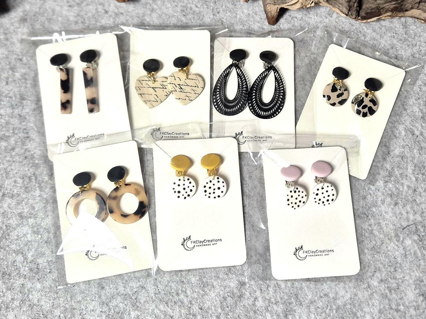 Handgemachte Ohrclips, Polymerton Ohrclips Mit Verschiendenen Anhängern, Ohne Loch Ohrringe, Nicht Durchstochene Ohren, Verschiedene Modell von FKClayCreations