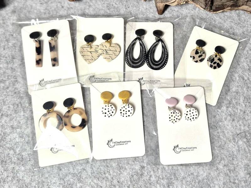 Handgemachte Ohrclips, Polymerton Ohrclips Mit Verschiendenen Anhängern, Ohne Loch Ohrringe, Nicht Durchstochene Ohren, Verschiedene Modell von FKClayCreations