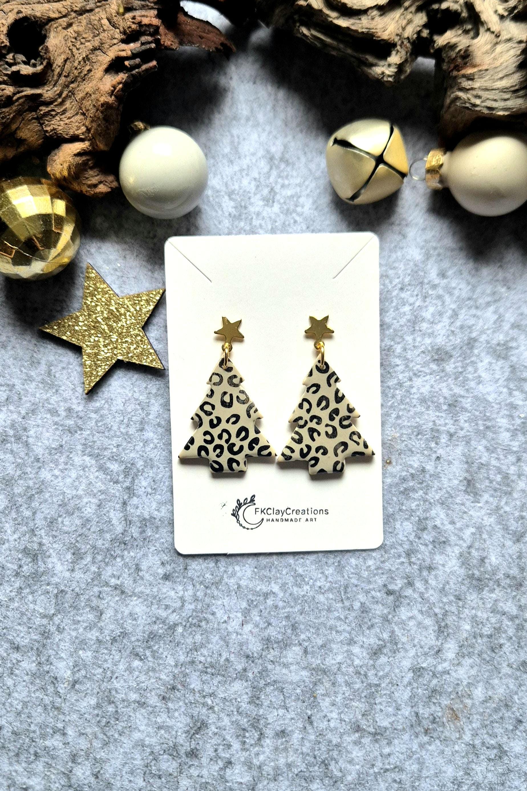 Leo Tannenbaum Polymer Clay Ohrringe, Handgearbeitete Polymerton Ohrringe in Optik, Animalprint Nickelfrei von FKClayCreations