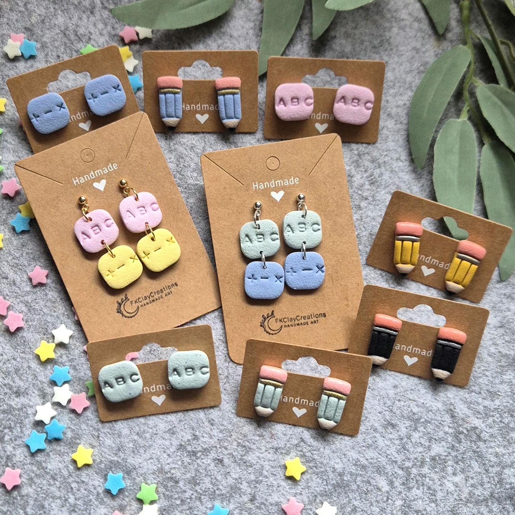 Polymer Clay Ohrring Kollektion " Schule"/ Polymerton Ohrringe/ Handgearbeitete Hängeohrringe Schulanfang/ Lehrer Edelstahl von FKClayCreations