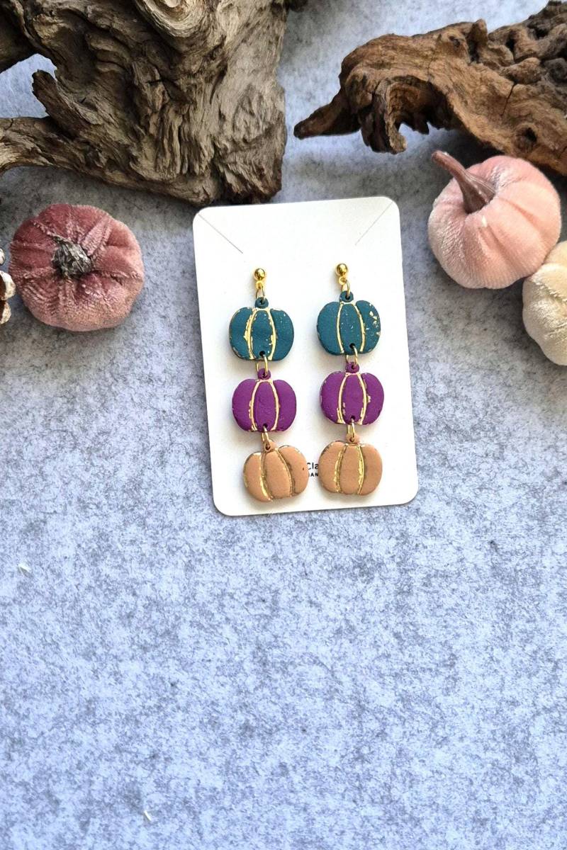 Polymer Clay Ohrringe " Kürbisse"/ Lange Polymerton Ohrringe/ Kürbis Herbst Edelstahl/ Nickelfrei von FKClayCreations