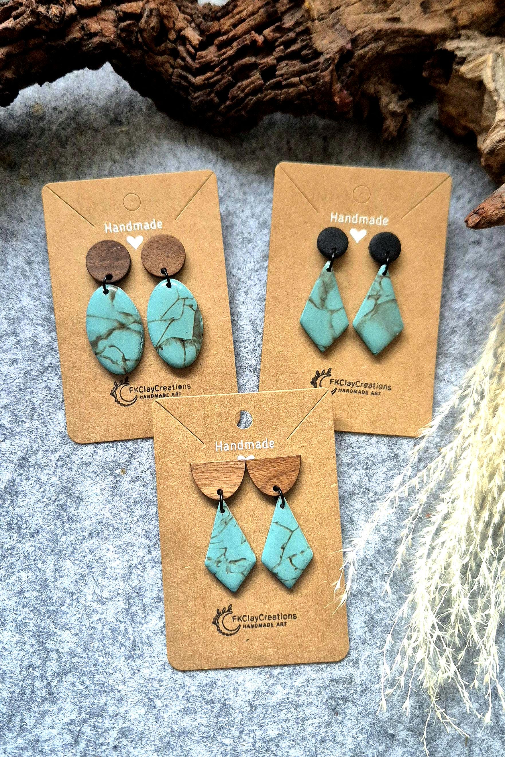 Polymer Clay Ohrringe "Türkis "/ Ton Ohrringe/ Leichte Ohrringe/Hängeohrringe/ Holzstecker/ Edelstahl/ Nickelfrei von FKClayCreations