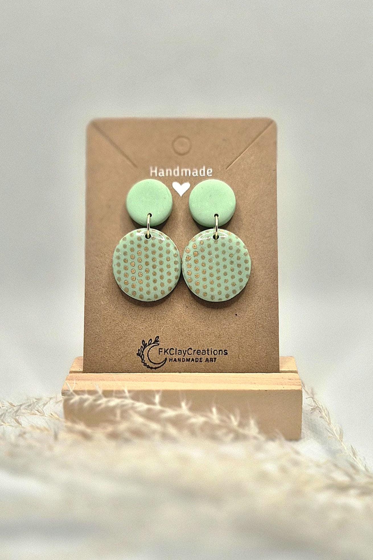 Polymer Clay Ohrringe "Vaia"/ Runde Ohrringe/ Grüne Ton Hängeohrringe/ Edelstahl/ Nickelfrei von FKClayCreations