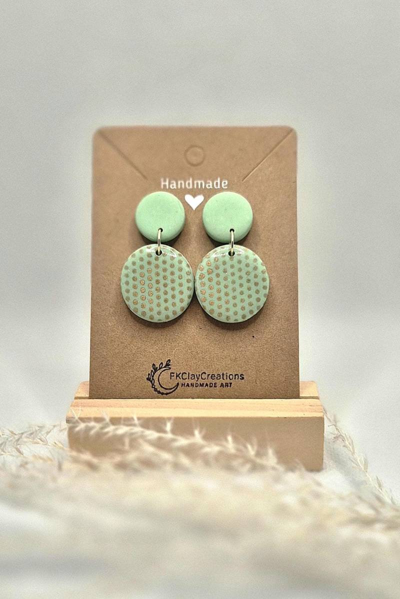 Polymer Clay Ohrringe "Vaia"/ Runde Ohrringe/ Grüne Ton Hängeohrringe/ Edelstahl/ Nickelfrei von FKClayCreations