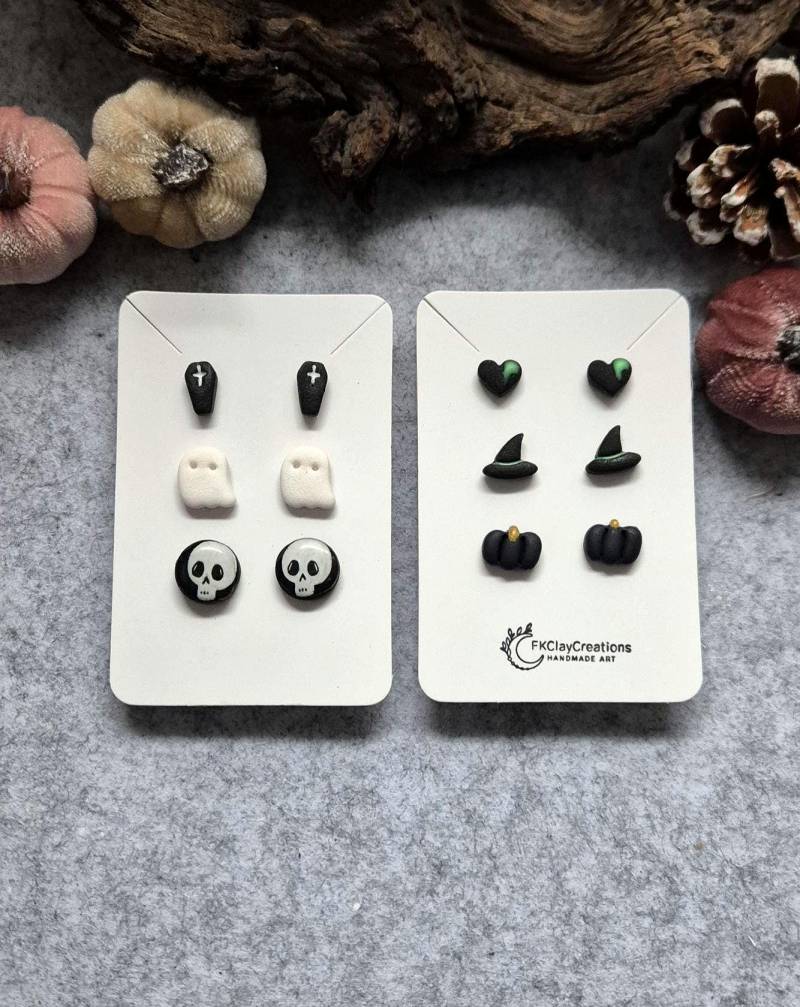 Polymer Clay Ohrstecker Set Halloween/ Polymerton Ohrstecker/ Handgearbeitete Edelstahl/ Nickelfrei von FKClayCreations