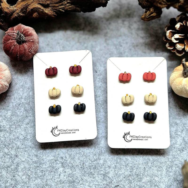 Polymer Clay Ohrstecker Set Kürbis/ Polymerton Im 3Er Set/ Handgearbeitete Ohrstecker/ Herbst Edelstahl/ Nickelfrei von FKClayCreations