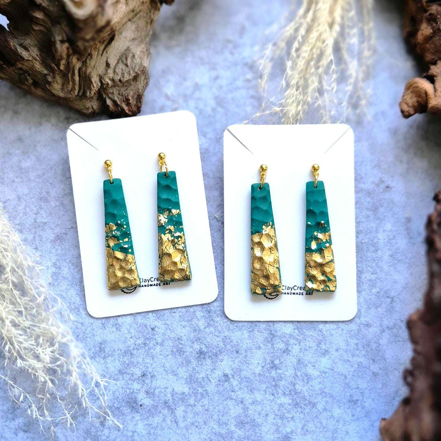 Polymer Clay Statement Ohrringe " Halla", Lange Smaragdgrüne, Auffallende Polymerton Aus Edelstahl, Nickelfrei von FKClayCreations