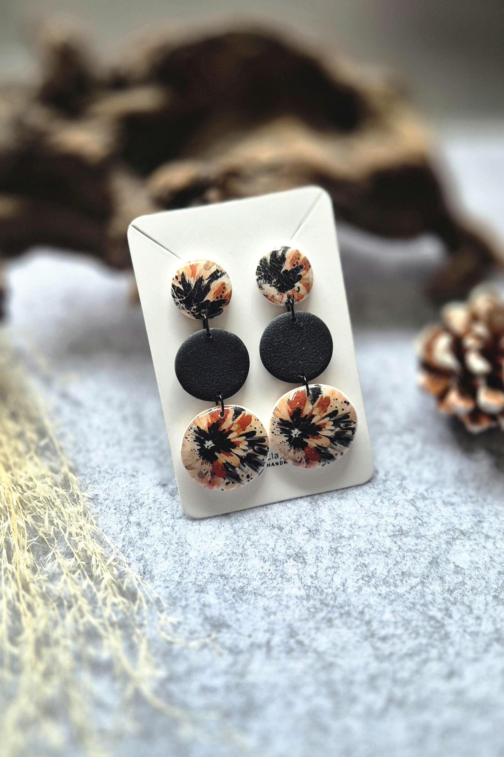 Polymerclay Statement Ohrringe Herbstblume/ Lange Polymerton Ohrringe/ Handgearbeitet/ Edelstahl/ Nickelfrei von FKClayCreations