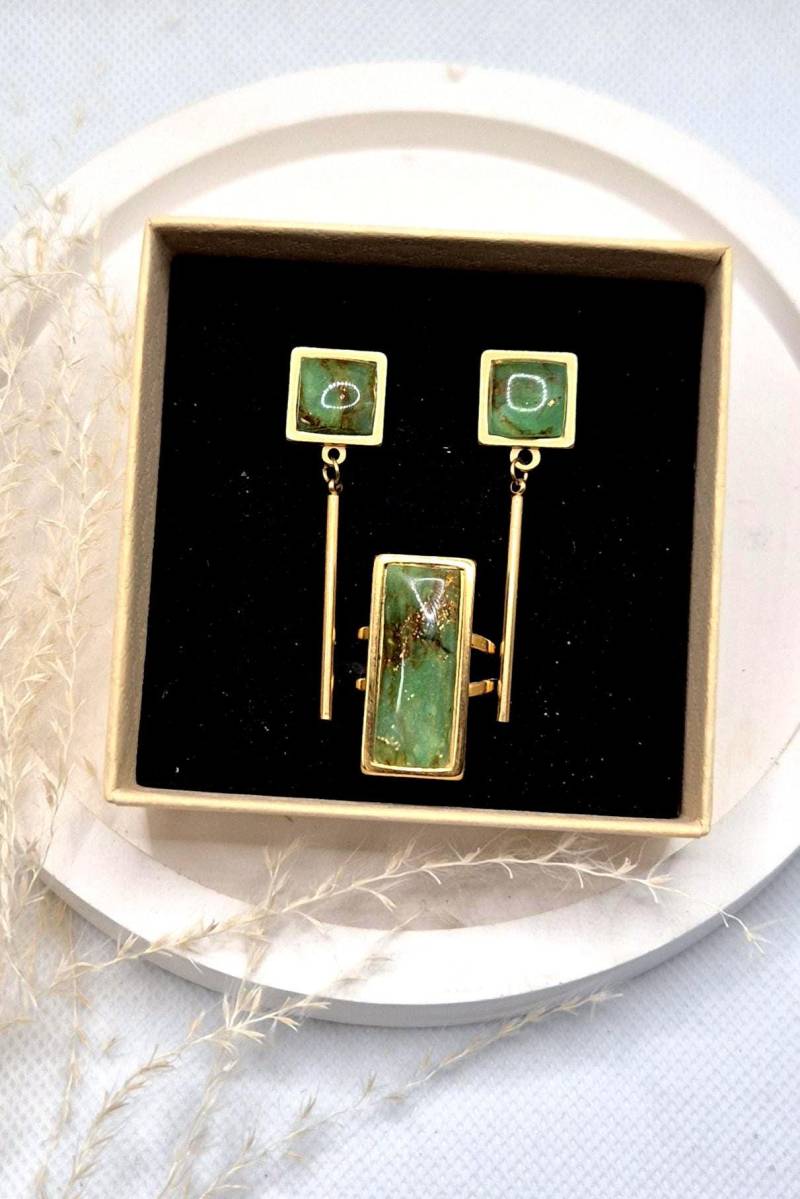 Polymerton Ohrringe/ Polymer Clay Schmuckset/ Edelstahl Vergoldet/ Nickelfrei/ Schmuck Aus/Ring Und Ohrringe von FKClayCreations