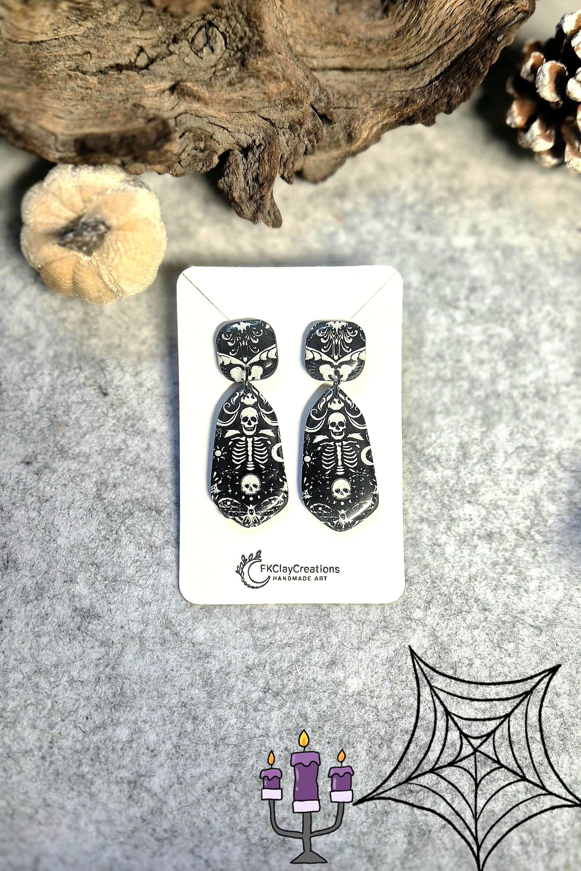Schwarze Polymerclay Ohrringe "Gothica"/ Statement Polymerton Ohrringe/ Leichte Totenkopf Halloween Ohrring/ Edelstahl/ Nickelfrei von FKClayCreations