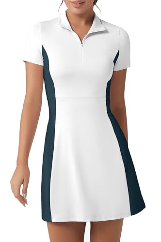 FKEEP Golf-Tenniskleid mit Shorts, Damen, Rollkragen, athletisches Workout, Golfkleid, lässig, ärmellos, Colorblock-Kleid, weiß / grün, Mittel FKEEP Golf-Tenniskleid mit Shorts, Damen, Rollkragen, athletisches Workout, Golfkleid, lässig, ärmellos, Colorblock-Kleid, weiß / grün, Mittel von FKEEP