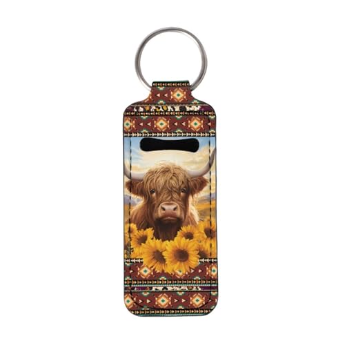 FKELYI Cattle Aztec Trial Chapstick Holder Keychain Sunflower Lipstick Sleeve Portable Lip Balm Pouch Lipgloss Tube Holder Travel Accessories von FKELYI