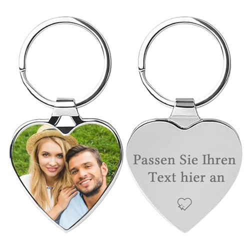 SchlüSselanhäNger Personalisiert mit Foto Bild, Doppelseitiger SchlüSselanhäNger mit Gravurtext, Personalisierbares Geschenk füR MäNner Und Freund (Herz) von FKF