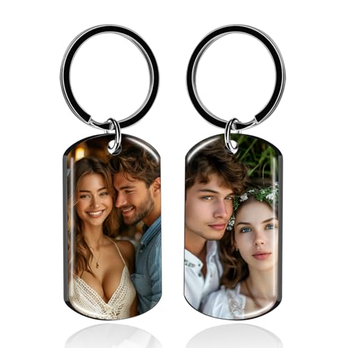 SchlüSselanhäNger Personalisiert mit Foto Bild, Doppelseitiger SchlüSselanhäNger mit Gravurtext, Personalisierbares Geschenk füR MäNner Und Freund (Lasergravur) von FKF