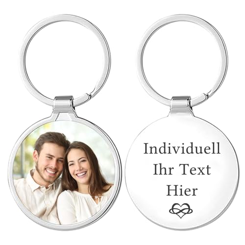 SchlüSselanhäNger Personalisiert mit Foto Bild, Doppelseitiger SchlüSselanhäNger mit Gravurtext, Personalisierbares Geschenk füR MäNner Und Freund (Runden) von FKF