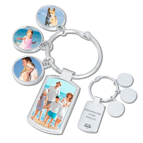 SchlüSselanhäNger Personalisiert mit Foto Bild, Doppelseitiger SchlüSselanhäNger mit Gravurtext, Personalisierbares Geschenk füR MäNner Und Freund (Vier Bilder) von FKF