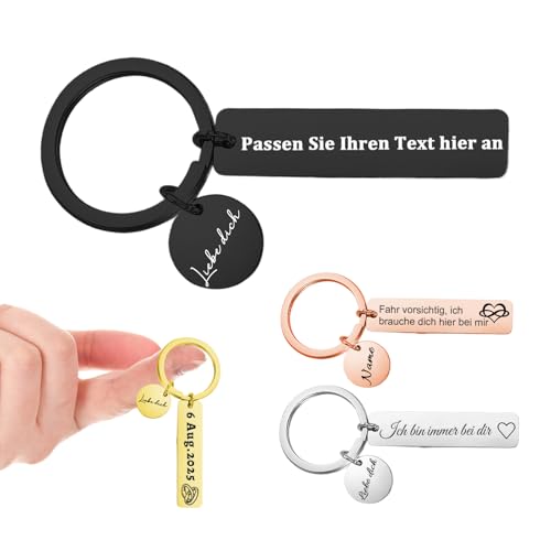 Schlüsselanhänger Personalisiert mit Gravur - Beidseitige Gravur möglich Text Telefonnummer Name, personalisiertes Schlüsselanhänger-Geschenk füR MäNner Freund (Runden) von FKF