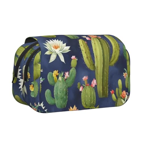 Aquarell-Kaktus-Druck, doppeltes Klapp-Federmäppchen, Reißverschlusstaschen, große Kapazität für Kunstbedarf und Reisen von FKGKDF