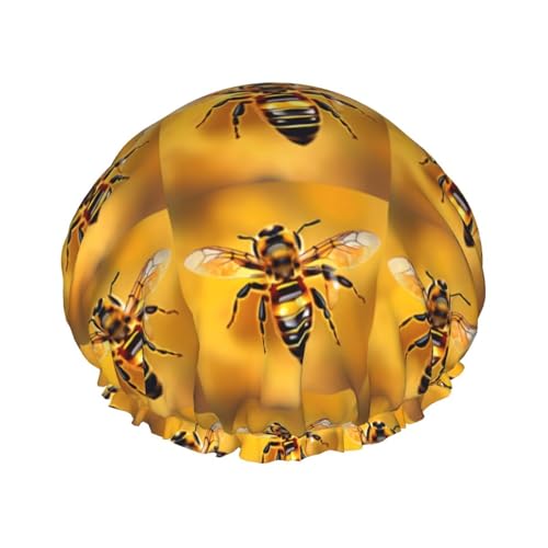 Bee Flying Print Wiederverwendbare Duschkappen für Frauen Doppel Schicht Haarkappen, Erwachsene Haarhaube für alle Haare von FKGKDF